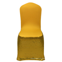 Cubierta de silla de lentejuelas de oro de banquete elegante para boda, silla cubre fábrica en china spandex